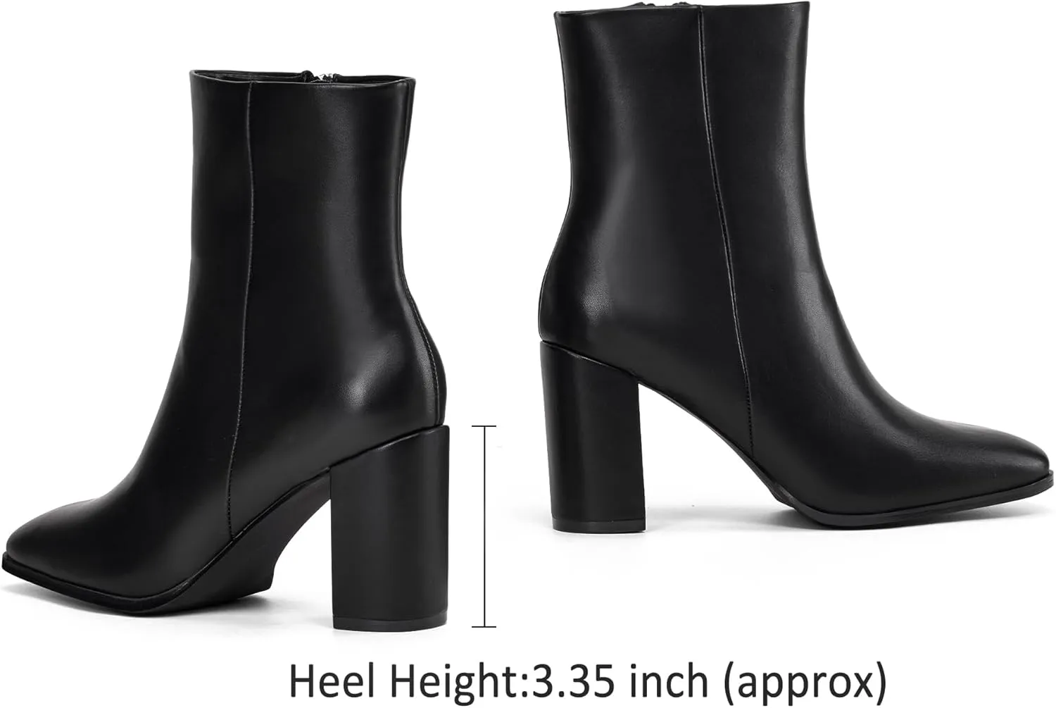 Elisabet Tang Women Ankle Boots 3 Inch Chunky Heel Side Zipper Ankle Booties with Square Toe
