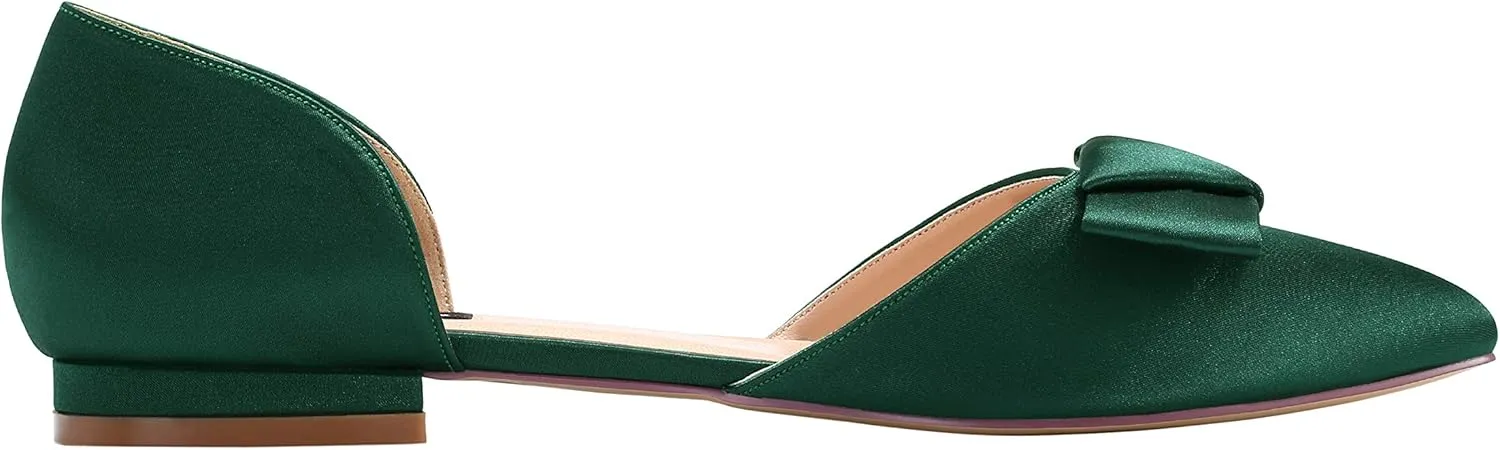 ERIJUNOR Comfortable Low Heel Wedding Shoes with Bow Knot D’orsay Pointy Toe Flats