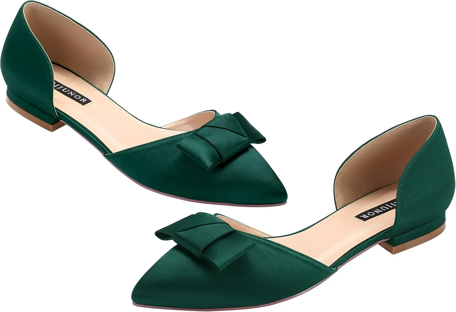 ERIJUNOR Comfortable Low Heel Wedding Shoes with Bow Knot D’orsay Pointy Toe Flats