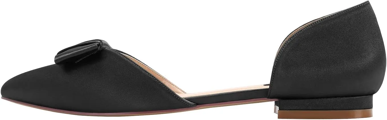 ERIJUNOR Comfortable Low Heel Wedding Shoes with Bow Knot D’orsay Pointy Toe Flats