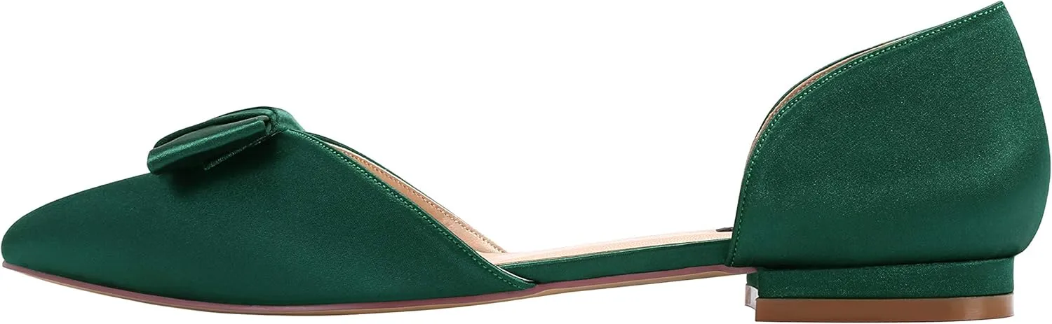 ERIJUNOR Comfortable Low Heel Wedding Shoes with Bow Knot D’orsay Pointy Toe Flats