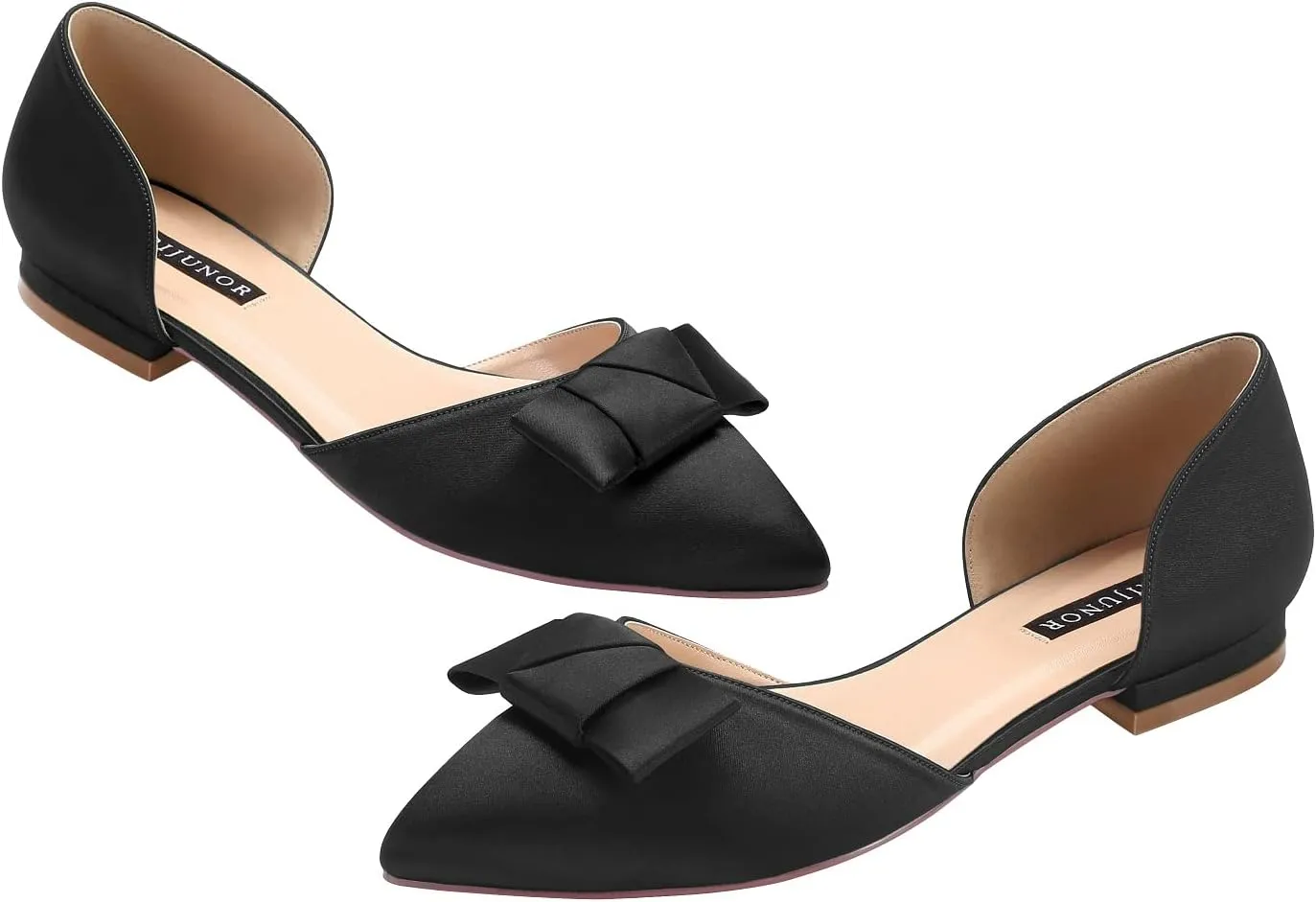 ERIJUNOR Comfortable Low Heel Wedding Shoes with Bow Knot D’orsay Pointy Toe Flats