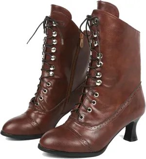 Erocalli Women Wedding Bridal Boots Victorian Boots Renaissance Boots Goth Witch Stuff Boots Lace Up Satin Lace Mid Calf Boot Tango Latin Ballroom Dance Evening Wedding Shoes