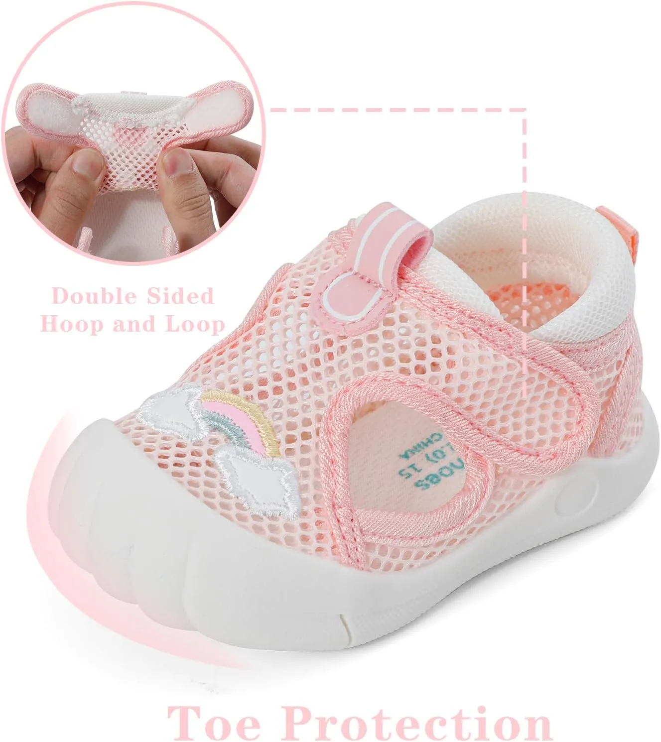 ESTAMICO Baby Girls' Summer Sandals Toe Protection Athletic Sports Sandal Non-Slip First Walking Shoes