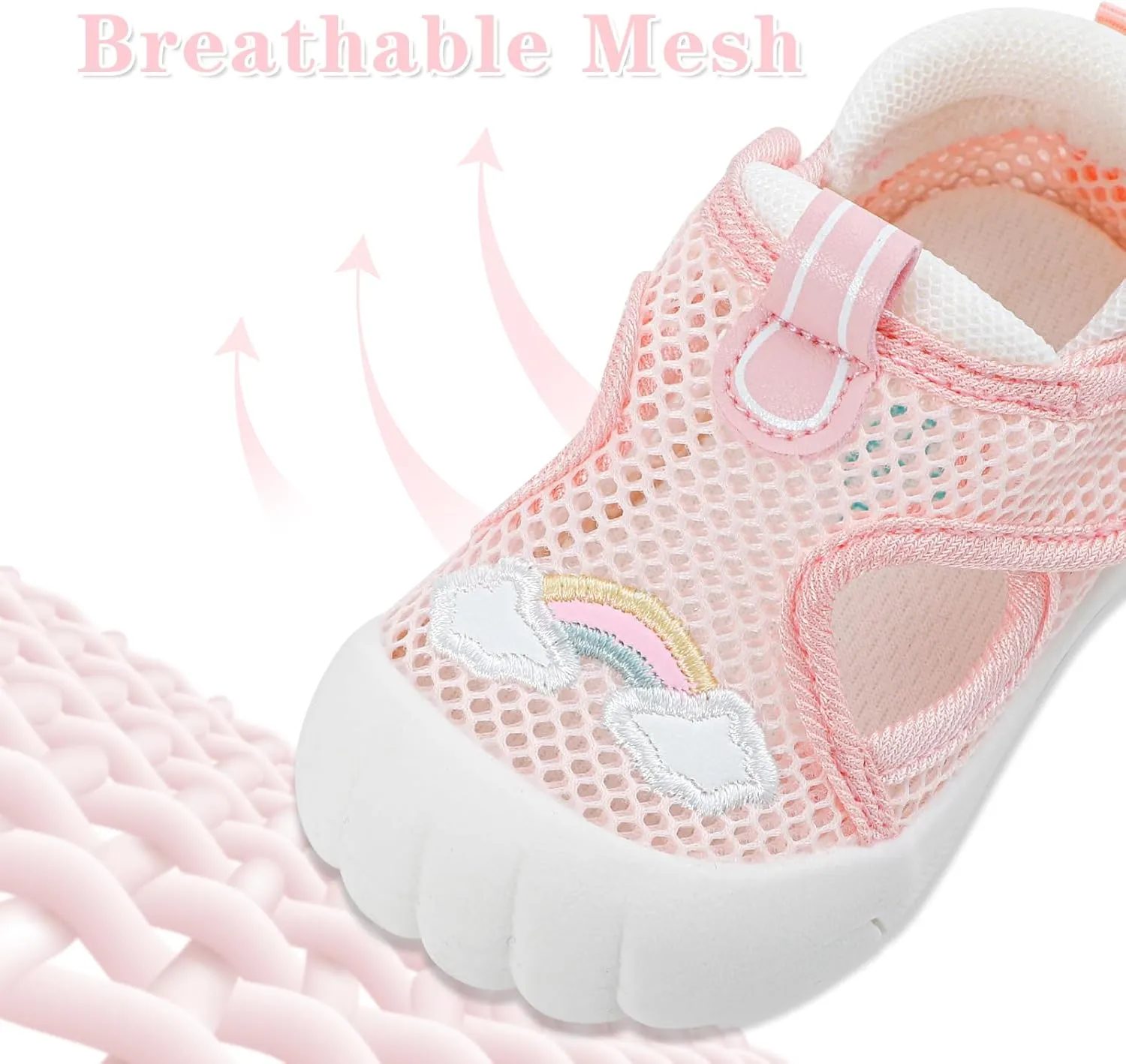 ESTAMICO Baby Girls' Summer Sandals Toe Protection Athletic Sports Sandal Non-Slip First Walking Shoes