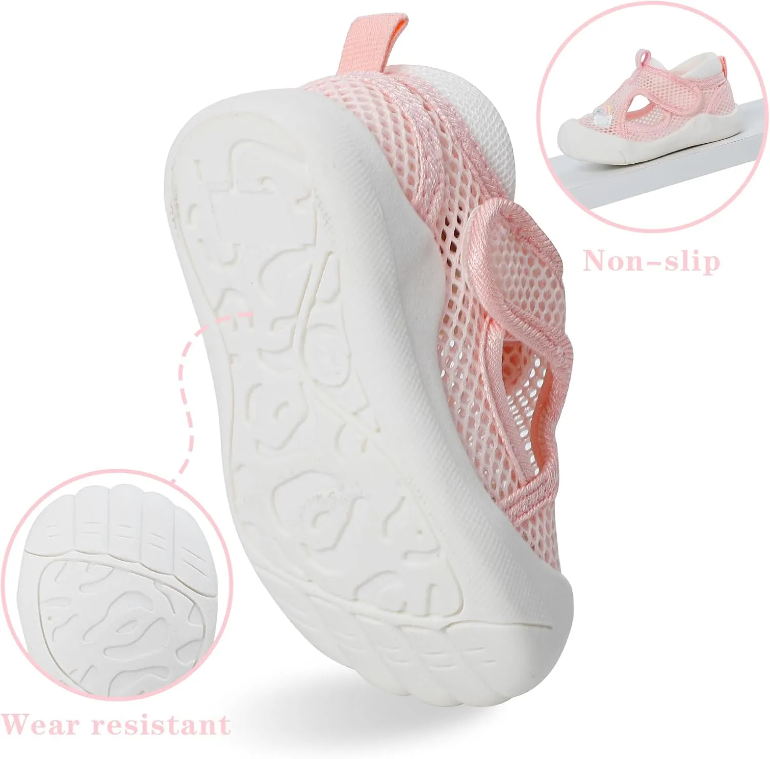 ESTAMICO Baby Girls' Summer Sandals Toe Protection Athletic Sports Sandal Non-Slip First Walking Shoes