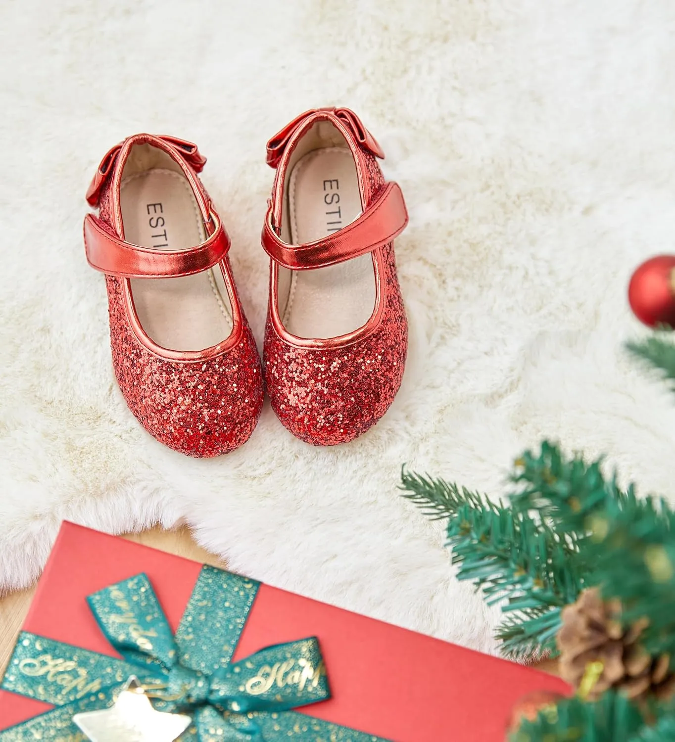 ESTINE Mary Jane Flats for Toddler Girls Little Kids Glittery Dress Princess Wedding Ballet Shoes