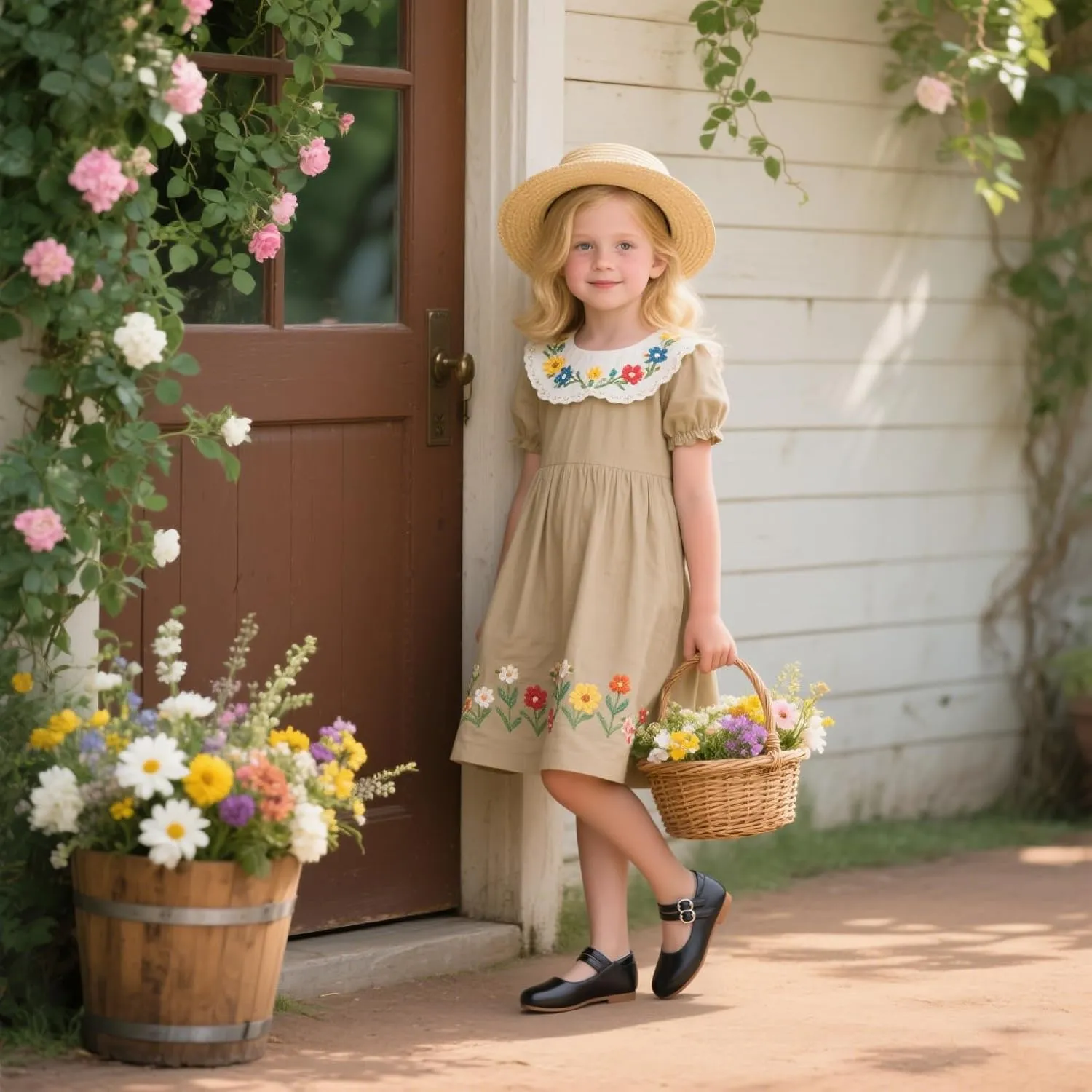 ESTINE Toddler/Little Kid Girls Dress Mary Jane Flats Flowers Fashion Princess Ballet Shoes