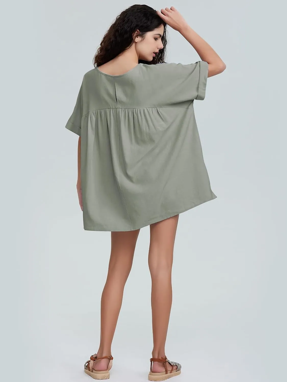 EXLURA Womens Short Sleeve Summer Tops Casual Loose Maternity Babydoll Peplum Tops Oversized Shirts Tunic 2025