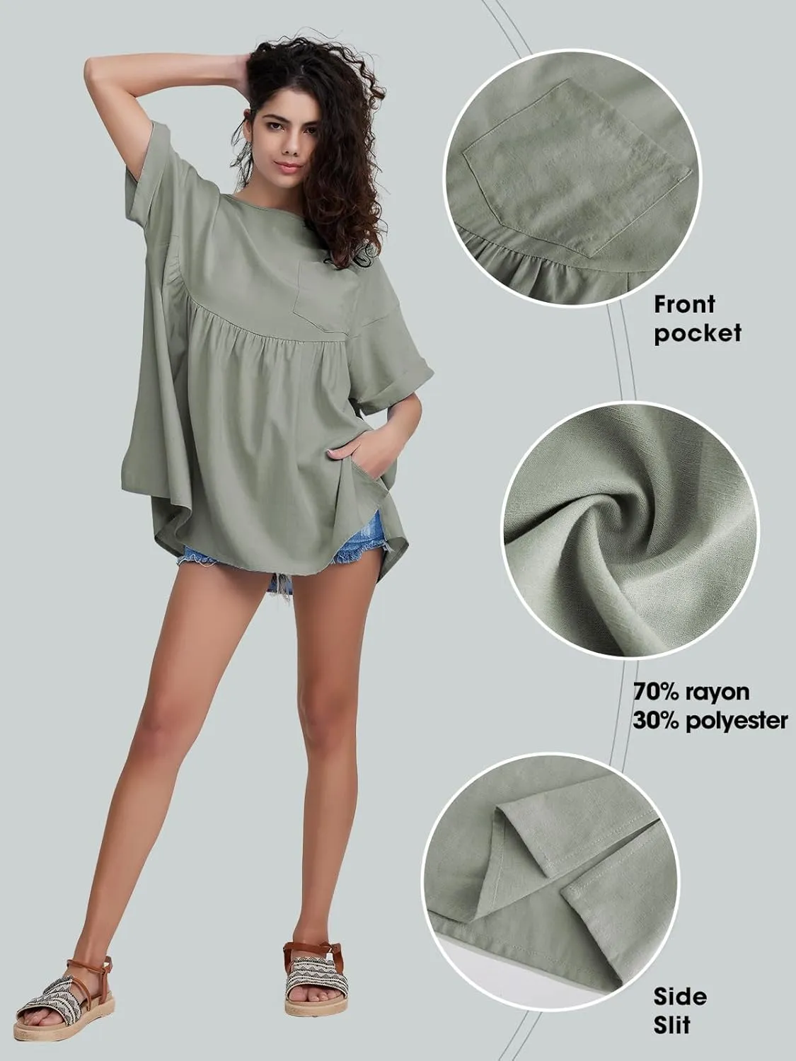 EXLURA Womens Short Sleeve Summer Tops Casual Loose Maternity Babydoll Peplum Tops Oversized Shirts Tunic 2025