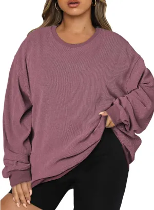 Eytino Women Plus Size Sweatshirts Long Sleeve Crew Neck Casual Oversized Soft Pullover Tops Shirts(1X-5X)