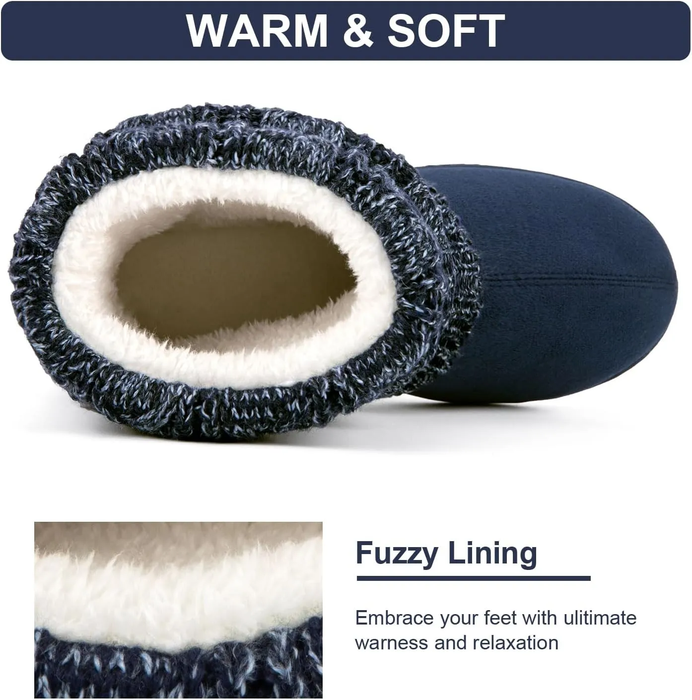 FamilyFairy Women's Woolen Yarn Knit Bootie Slippers Comfy Warm Plush Fleece Memory Foam House Shoes for Indoor Outdoor