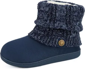 FamilyFairy Women's Woolen Yarn Knit Bootie Slippers Comfy Warm Plush Fleece Memory Foam House Shoes for Indoor Outdoor