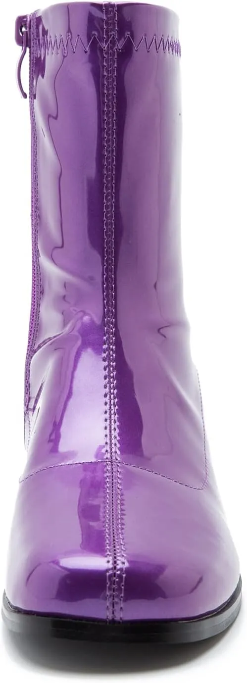 fereshte Gogo Boots For Women's Mid Calf Chunky Block Heel Zipper