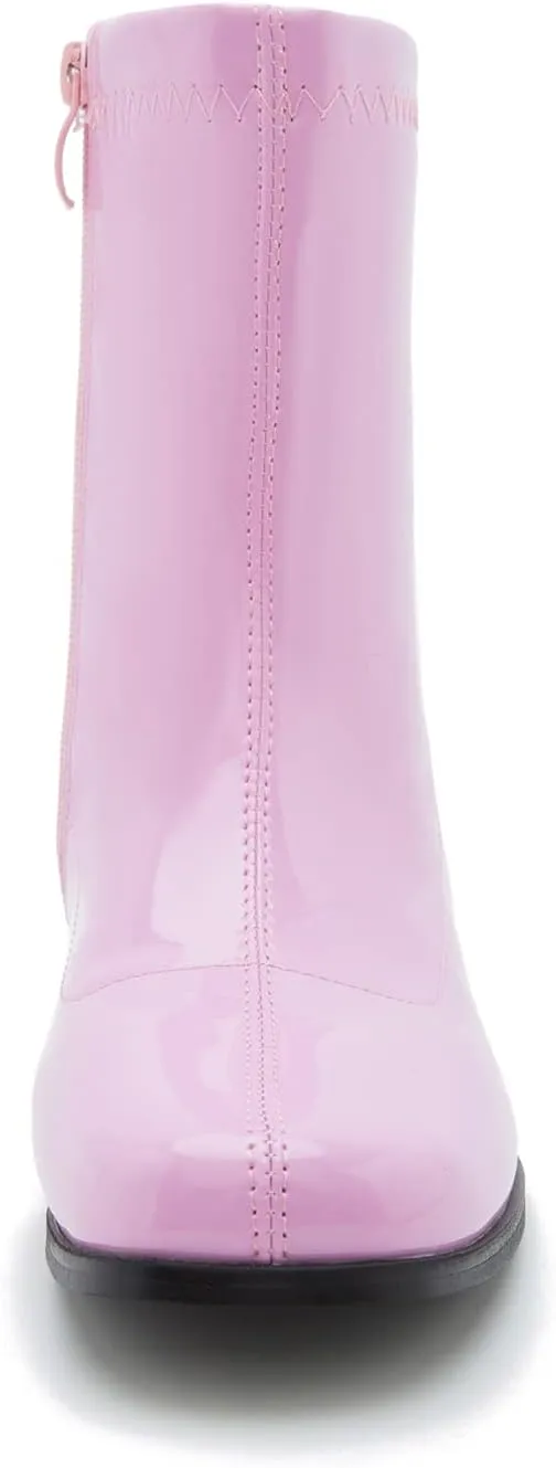 fereshte Gogo Boots For Women's Mid Calf Chunky Block Heel Zipper