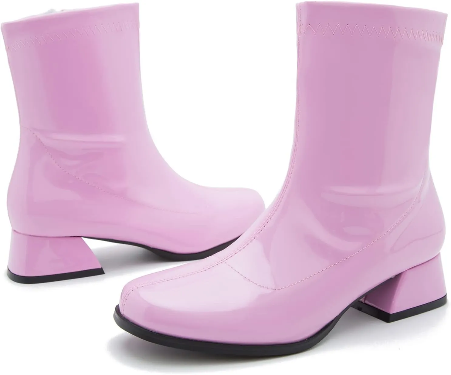 fereshte Gogo Boots For Women's Mid Calf Chunky Block Heel Zipper
