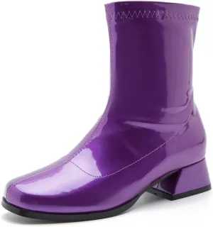 fereshte Gogo Boots For Women's Mid Calf Chunky Block Heel Zipper
