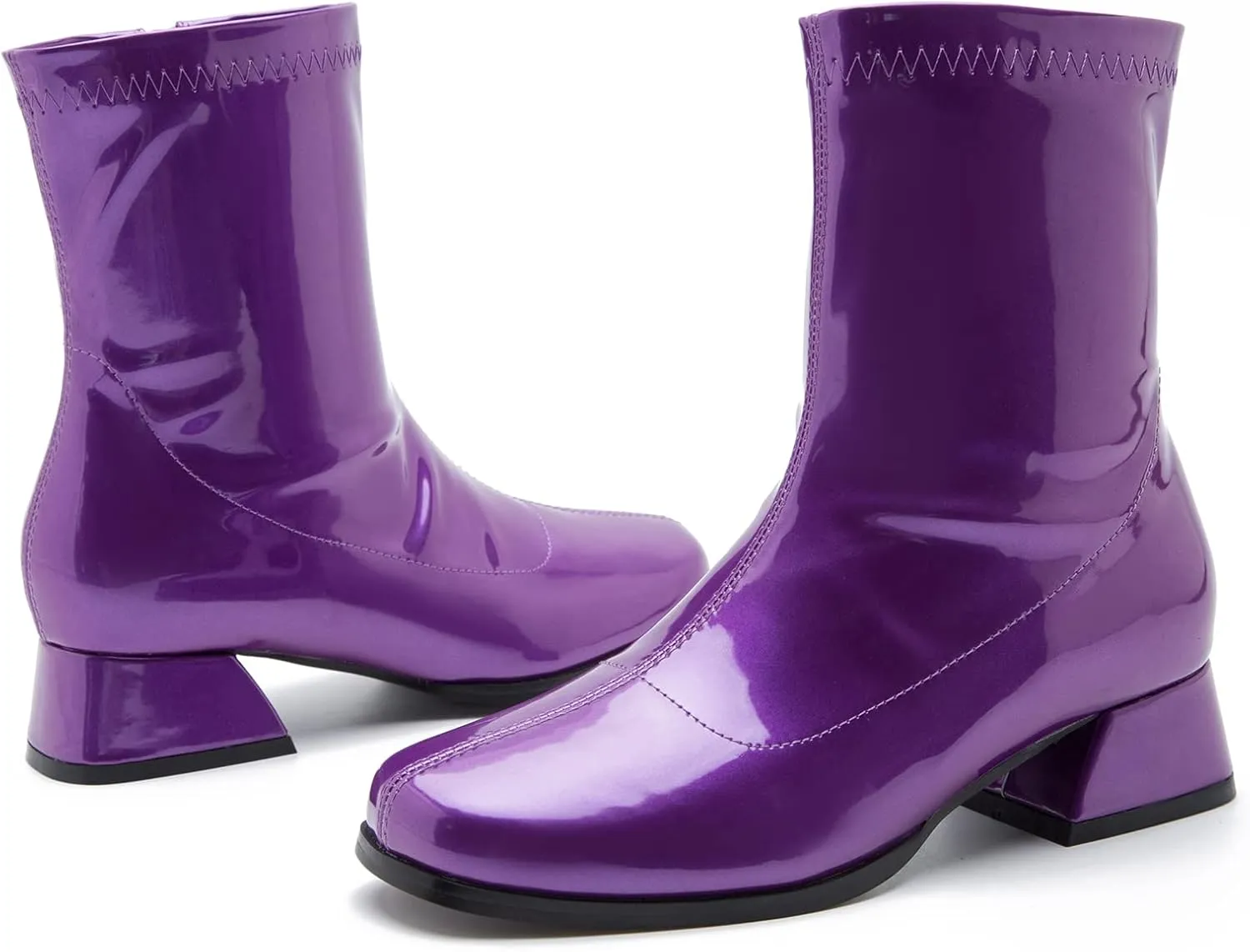 fereshte Gogo Boots For Women's Mid Calf Chunky Block Heel Zipper