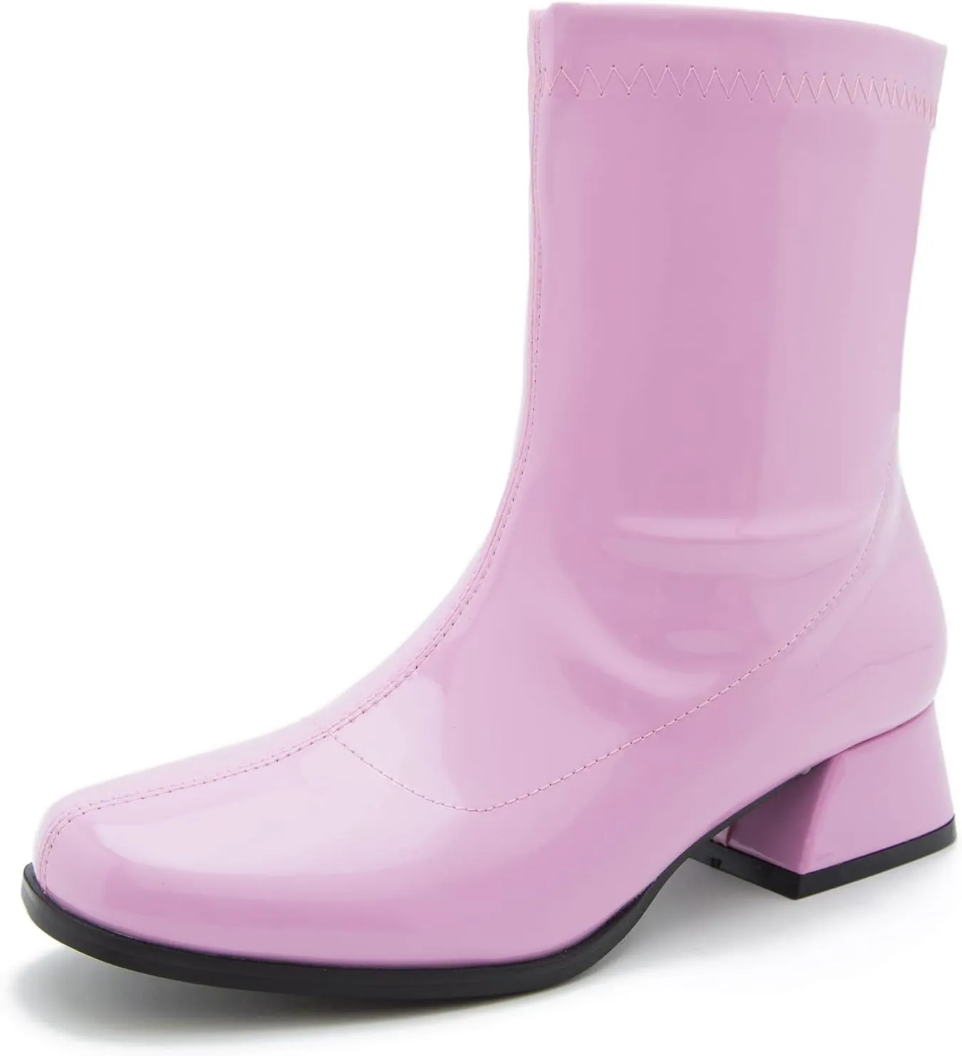 fereshte Gogo Boots For Women's Mid Calf Chunky Block Heel Zipper