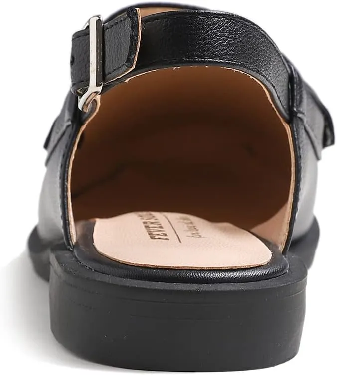 FEVERSOLE Pointed Toe Casual Slingback Flat Mules Women's Fashion Buckle Strap Slide Summer Slippers
