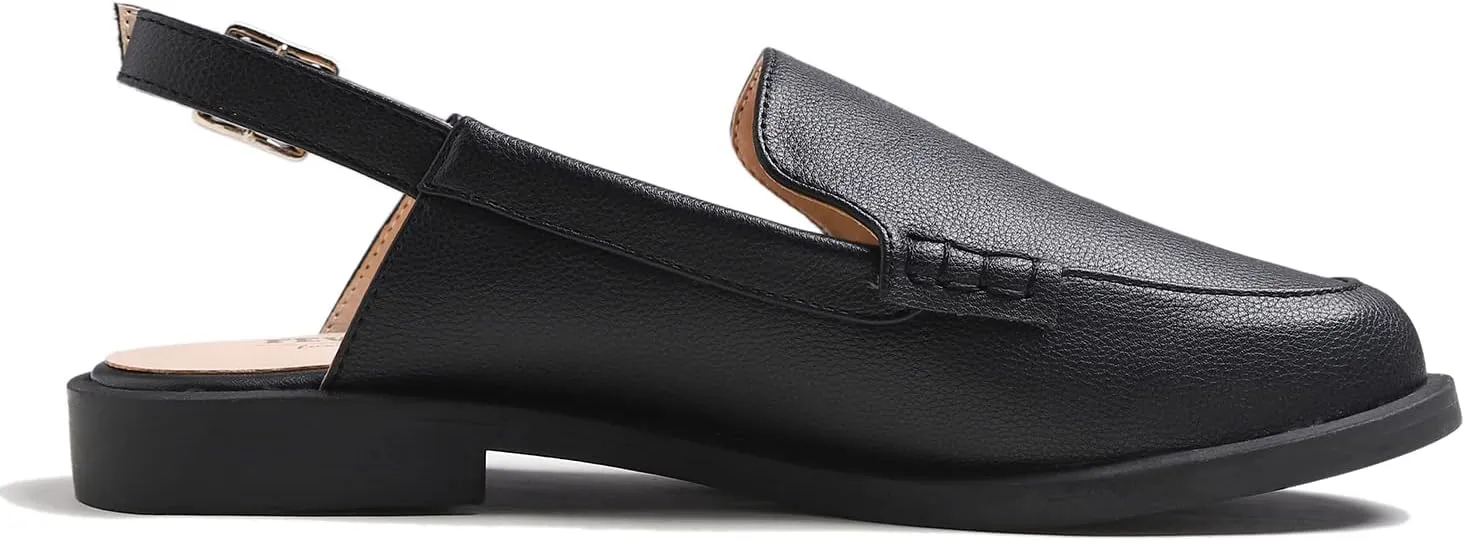 FEVERSOLE Pointed Toe Casual Slingback Flat Mules Women's Fashion Buckle Strap Slide Summer Slippers
