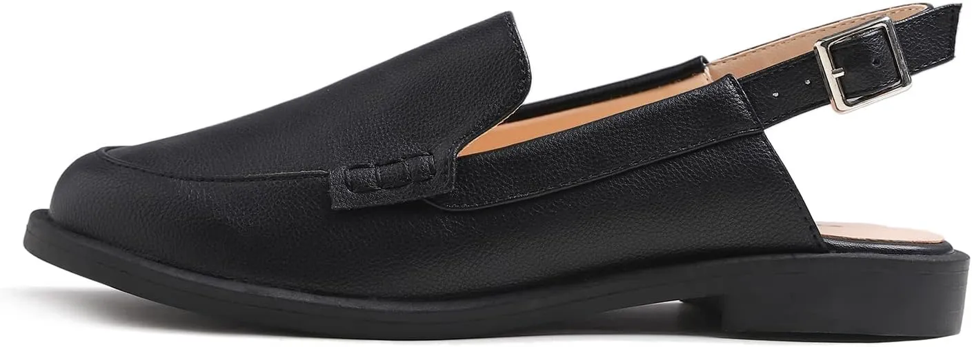 FEVERSOLE Pointed Toe Casual Slingback Flat Mules Women's Fashion Buckle Strap Slide Summer Slippers