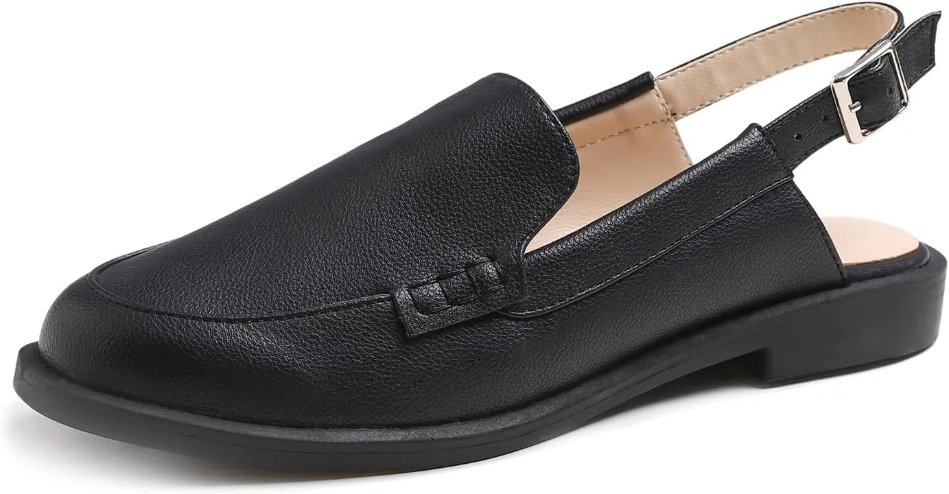 FEVERSOLE Pointed Toe Casual Slingback Flat Mules Women's Fashion Buckle Strap Slide Summer Slippers