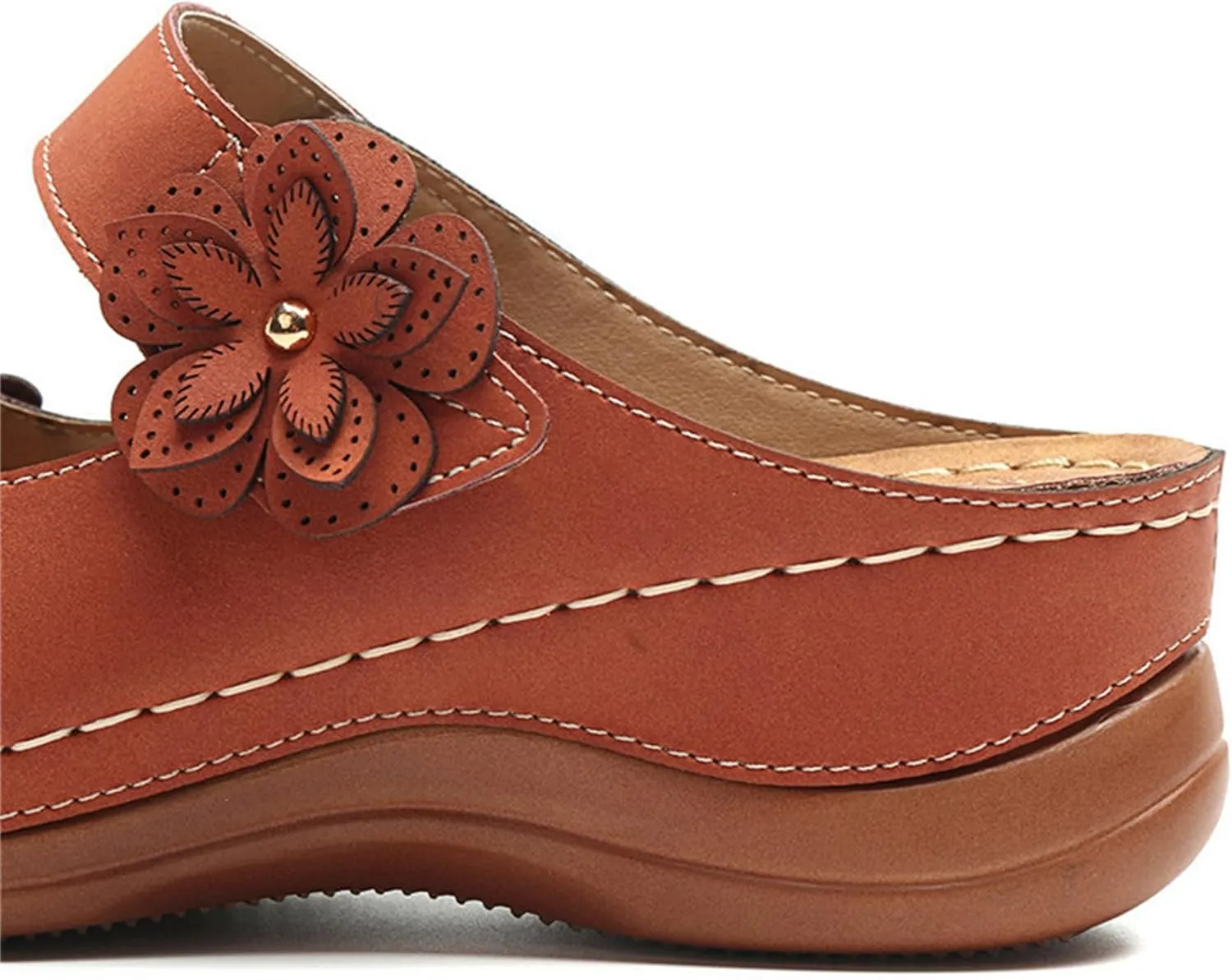 FFMA Sandals for Women Summer Comfortable Platform Sandals Flower Solid Round Head Closed Toe Hollow Out Breathable Slip-on Casual Shoes Summer Lightweight Wedge Sandalias