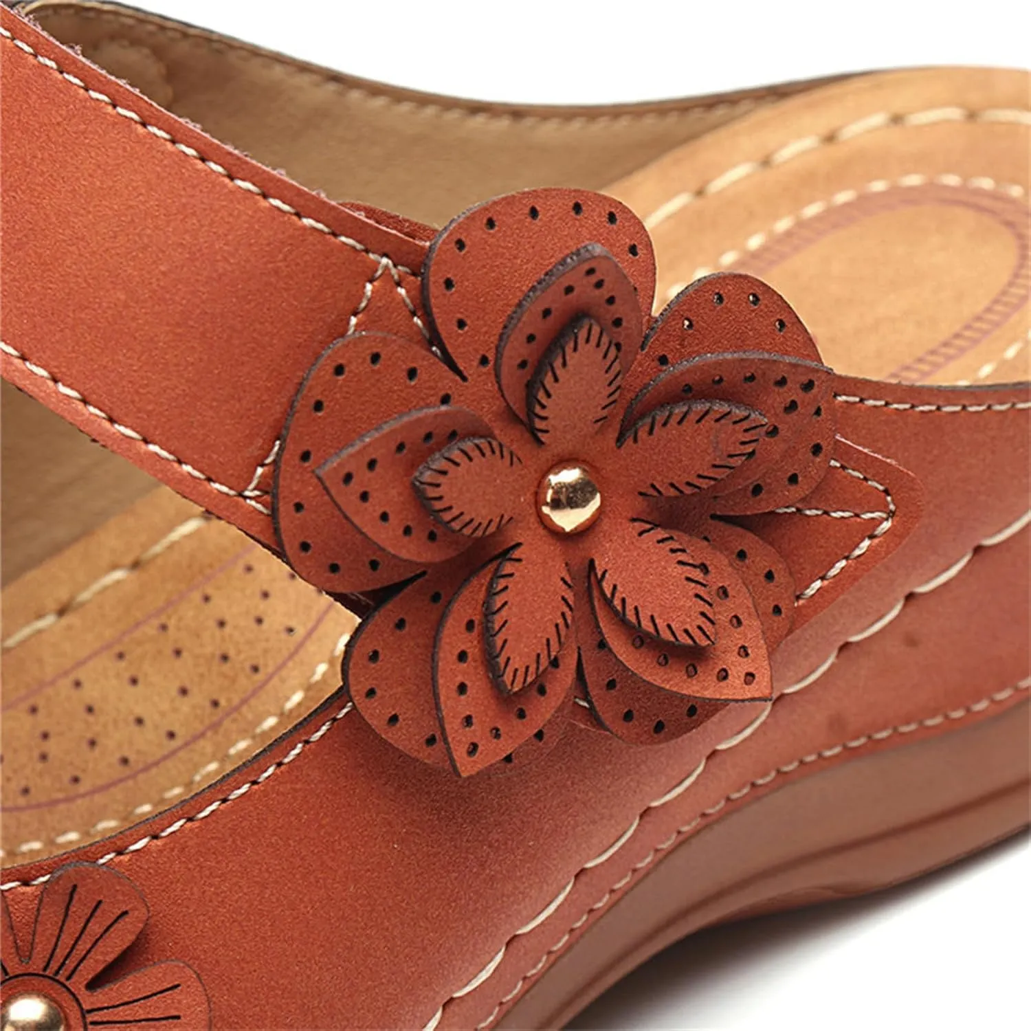 FFMA Sandals for Women Summer Comfortable Platform Sandals Flower Solid Round Head Closed Toe Hollow Out Breathable Slip-on Casual Shoes Summer Lightweight Wedge Sandalias
