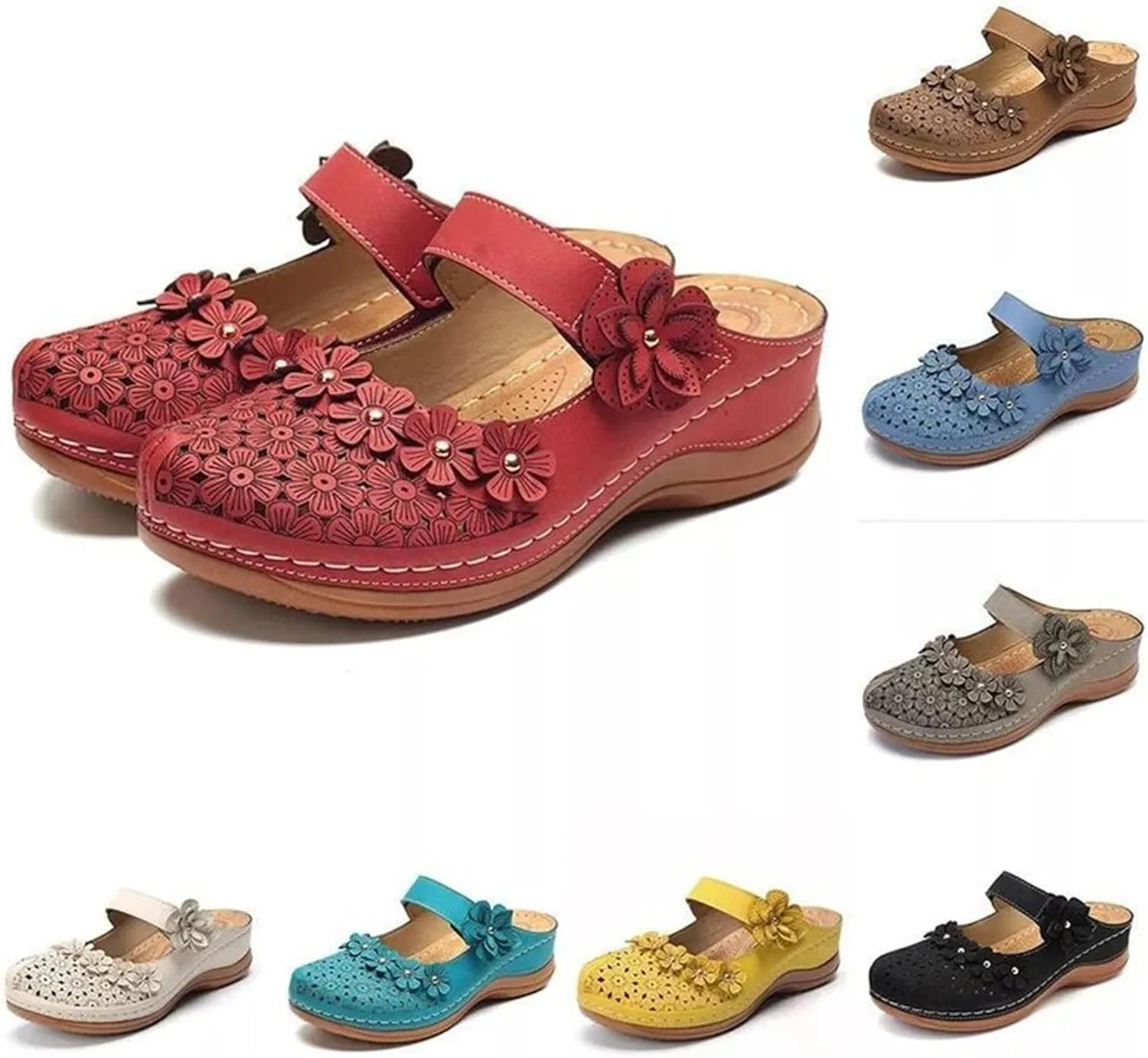 FFMA Sandals for Women Summer Comfortable Platform Sandals Flower Solid Round Head Closed Toe Hollow Out Breathable Slip-on Casual Shoes Summer Lightweight Wedge Sandalias