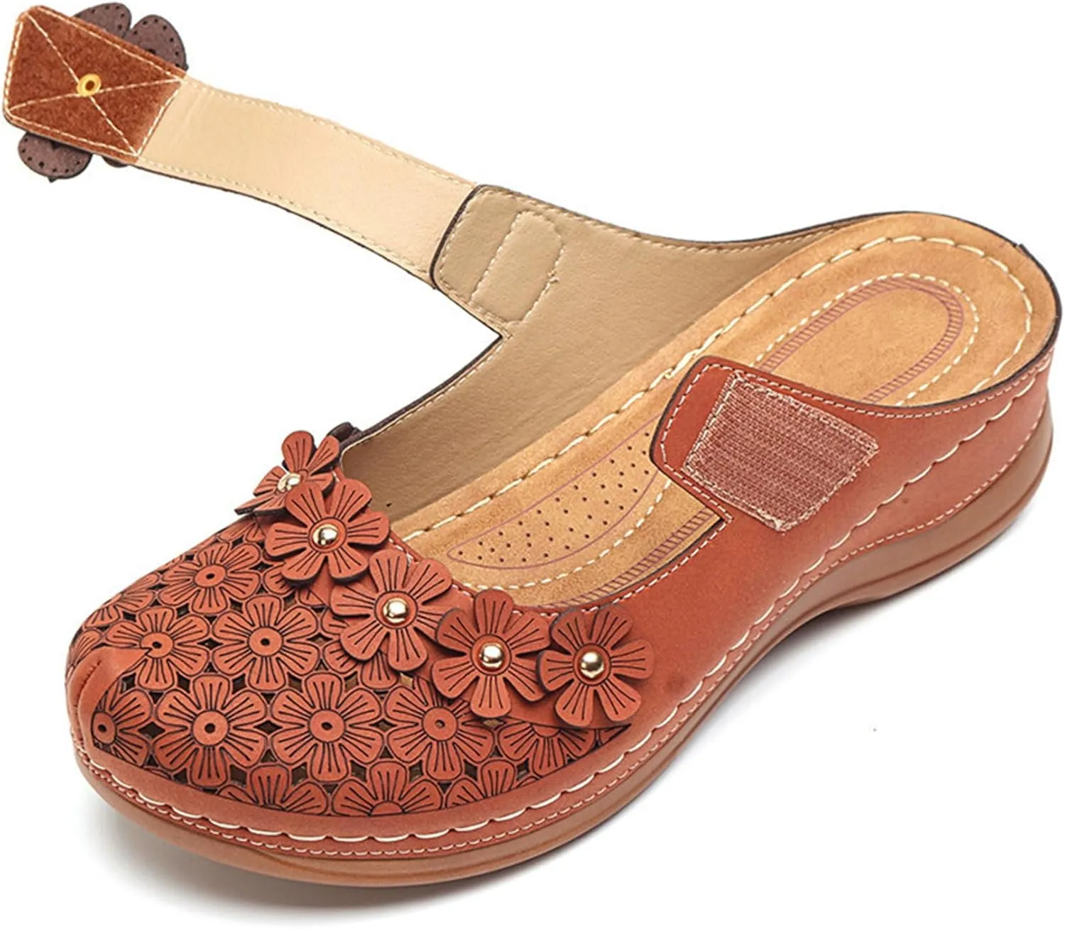 FFMA Sandals for Women Summer Comfortable Platform Sandals Flower Solid Round Head Closed Toe Hollow Out Breathable Slip-on Casual Shoes Summer Lightweight Wedge Sandalias