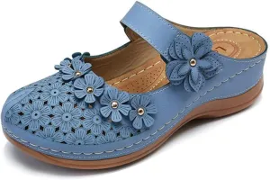 FFMA Sandals for Women Summer Comfortable Platform Sandals Flower Solid Round Head Closed Toe Hollow Out Breathable Slip-on Casual Shoes Summer Lightweight Wedge Sandalias