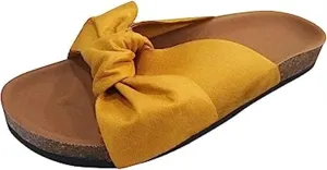 FFMA Sandals for Women Summer Flat Slide Sandals Slip On Open Toe Sandals Casual Style with Bowknot Ornament Comfy Platform Sandal Shoes Beach Travel Shoes Fashion Shoe