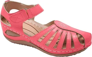 FFMA Sandals Womens Summer Wedge Sandals Closed Toe Ladies Orthopedic Sandal Roman Leather Sandals Platform Vintage Soft Wide Fit Summer Garden Shoes