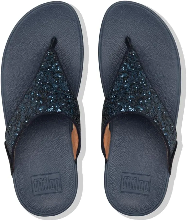 FitFlop Lulu Metallic Deep Teal Glitterball Toe-Post Sandals