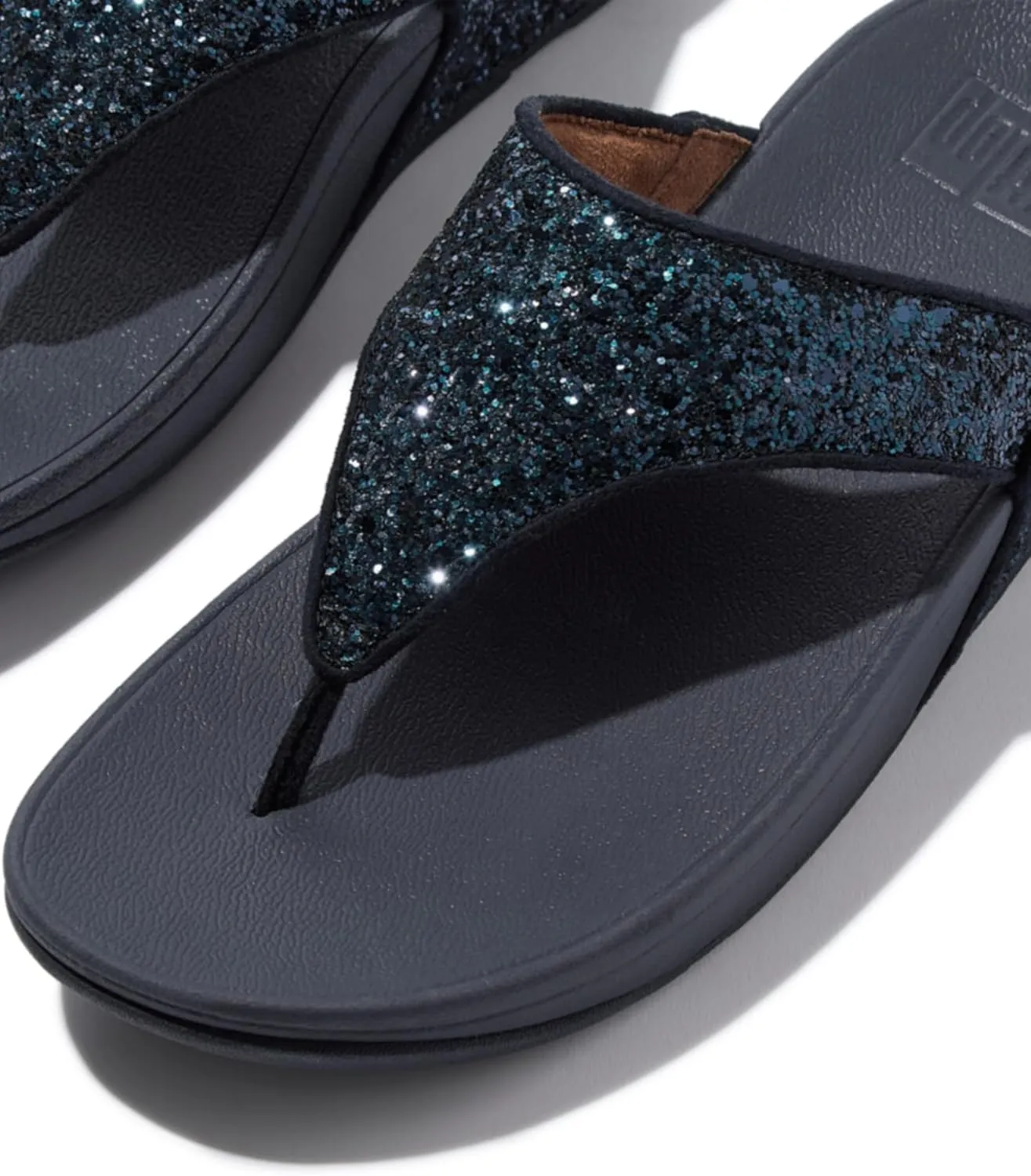 FitFlop Lulu Metallic Deep Teal Glitterball Toe-Post Sandals