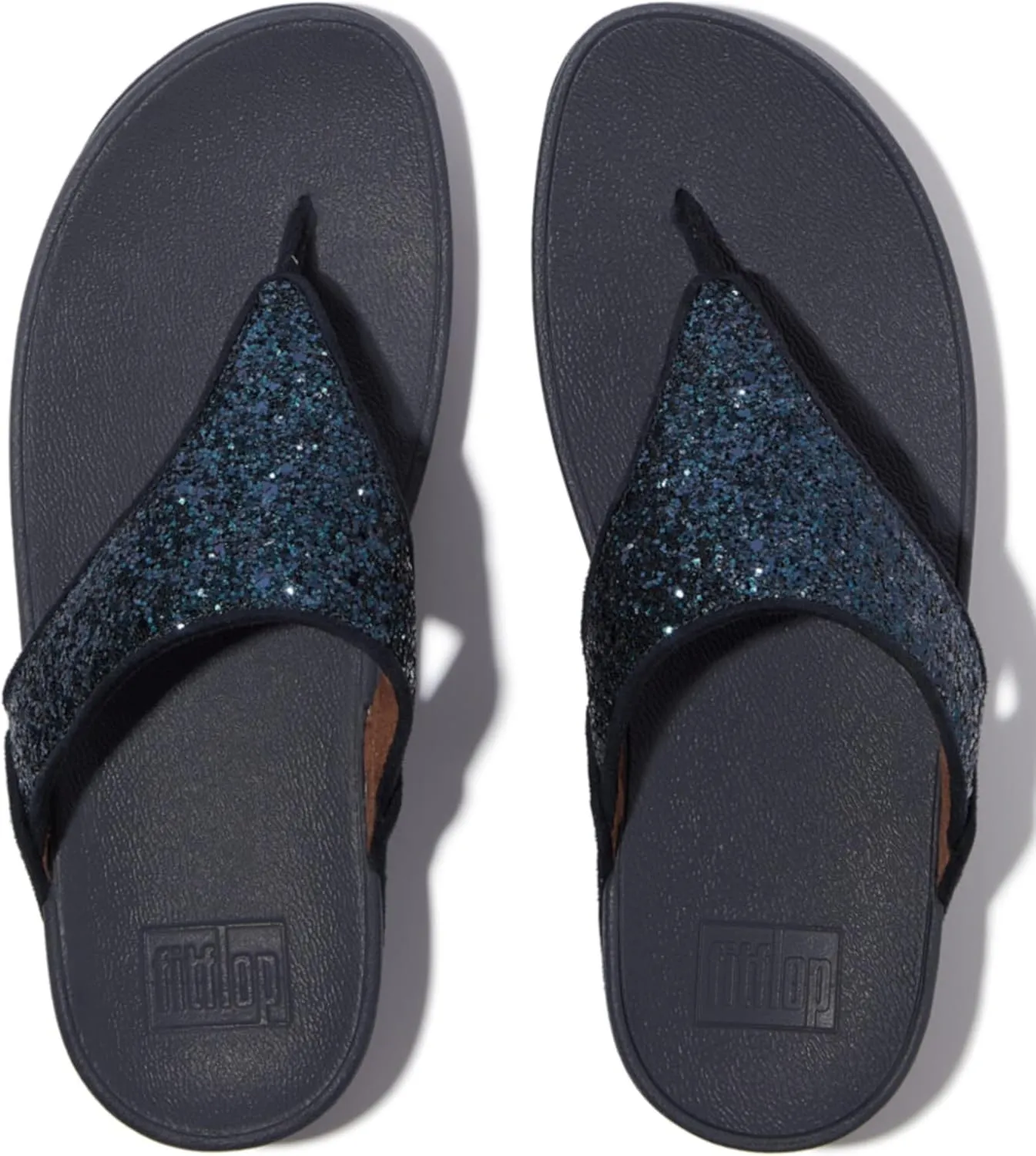 FitFlop Lulu Metallic Deep Teal Glitterball Toe-Post Sandals