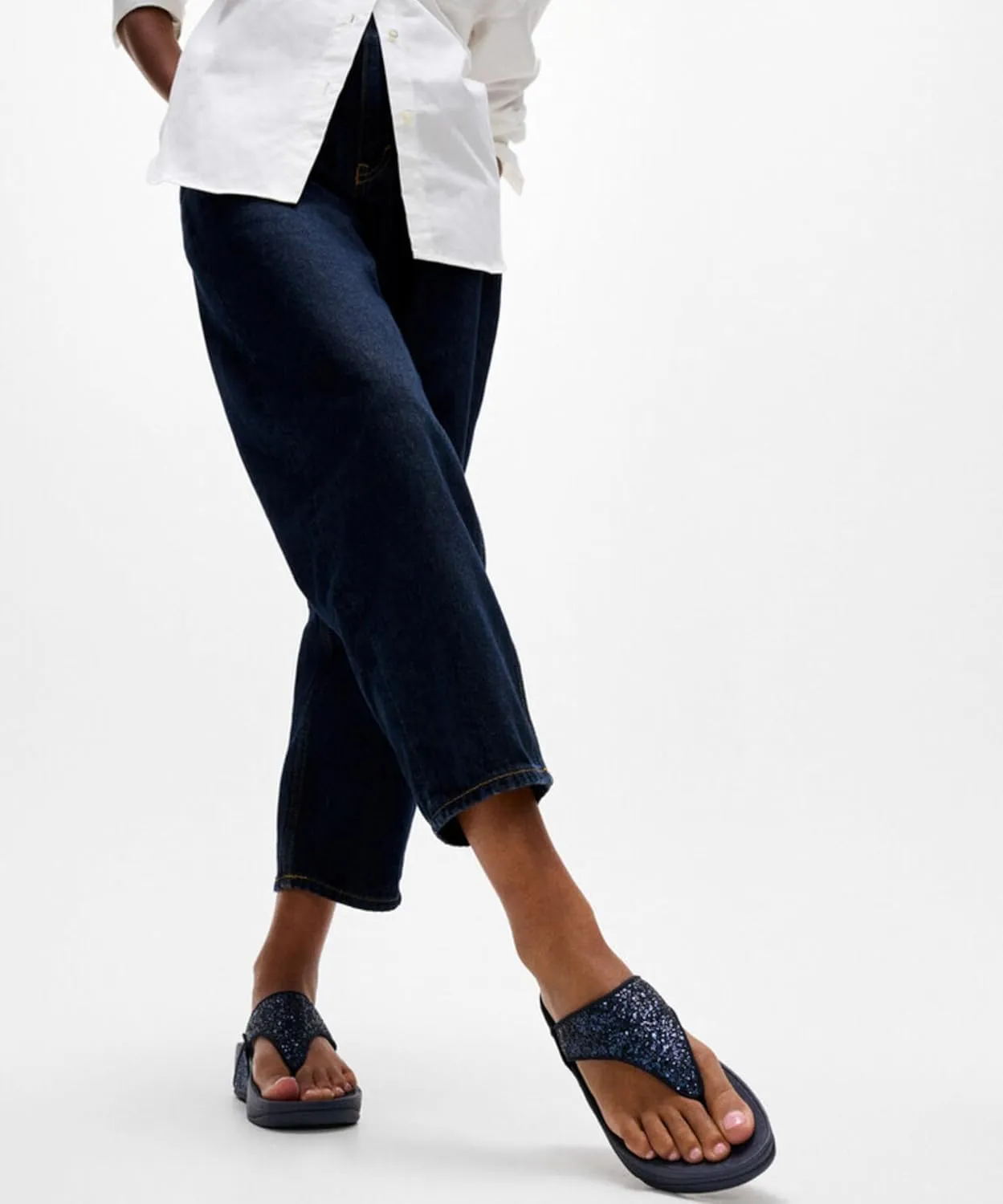 FitFlop Lulu Metallic Deep Teal Glitterball Toe-Post Sandals