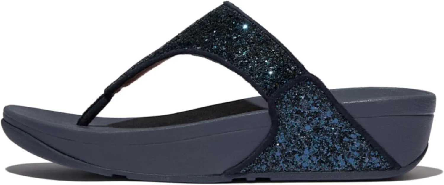 FitFlop Lulu Metallic Deep Teal Glitterball Toe-Post Sandals