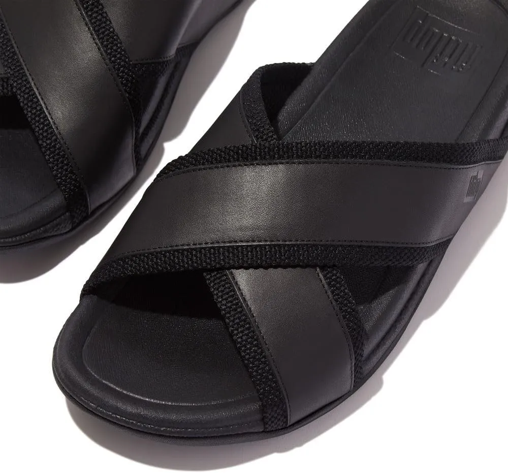 FitFlop Men's Surfer Webbing/Leather Cross Slides