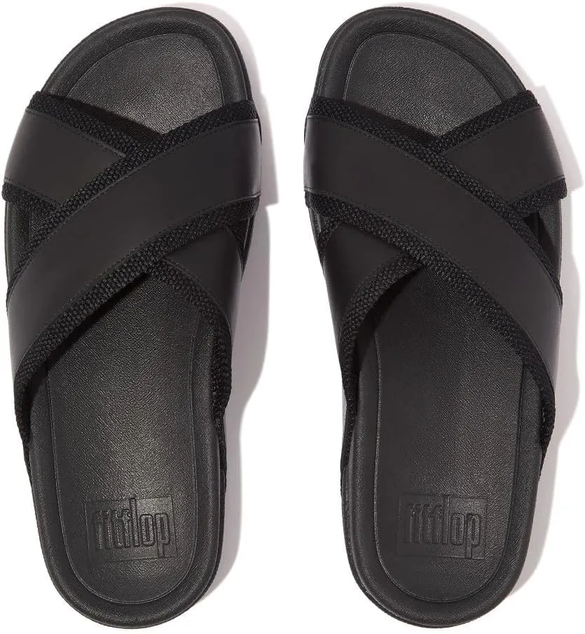 FitFlop Men's Surfer Webbing/Leather Cross Slides