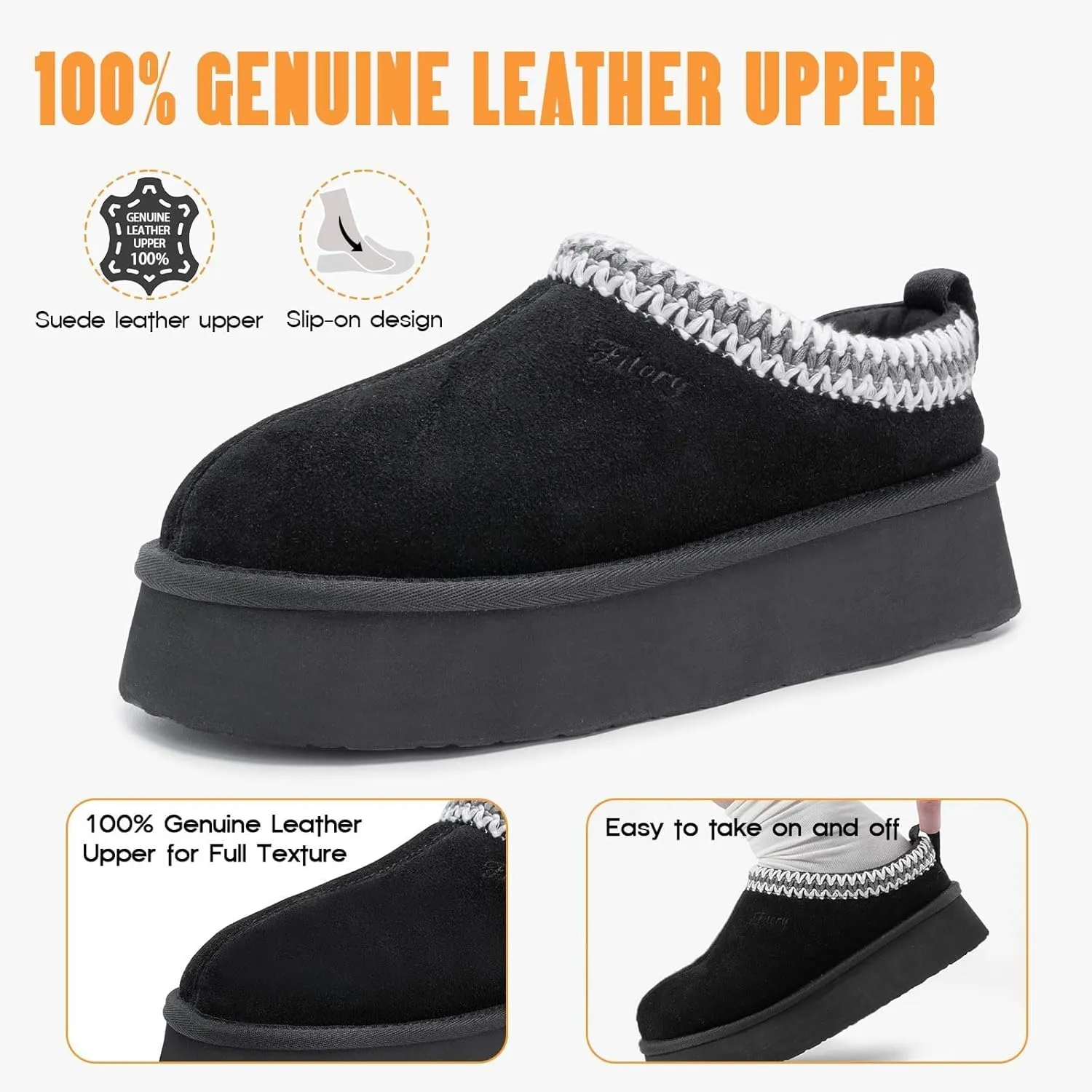 FITORY Womens Platform Slippers, Suede Ankle Boots with Fleece-lined for Indoor Outdoors Size 6-11