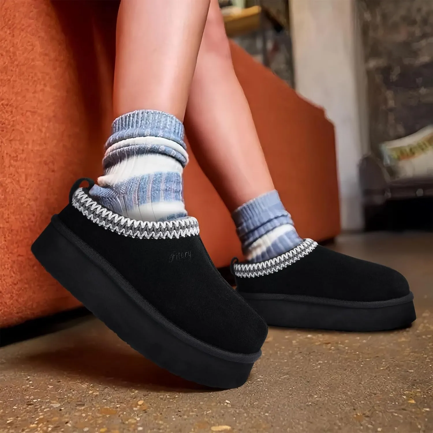 FITORY Womens Platform Slippers, Suede Ankle Boots with Fleece-lined for Indoor Outdoors Size 6-11