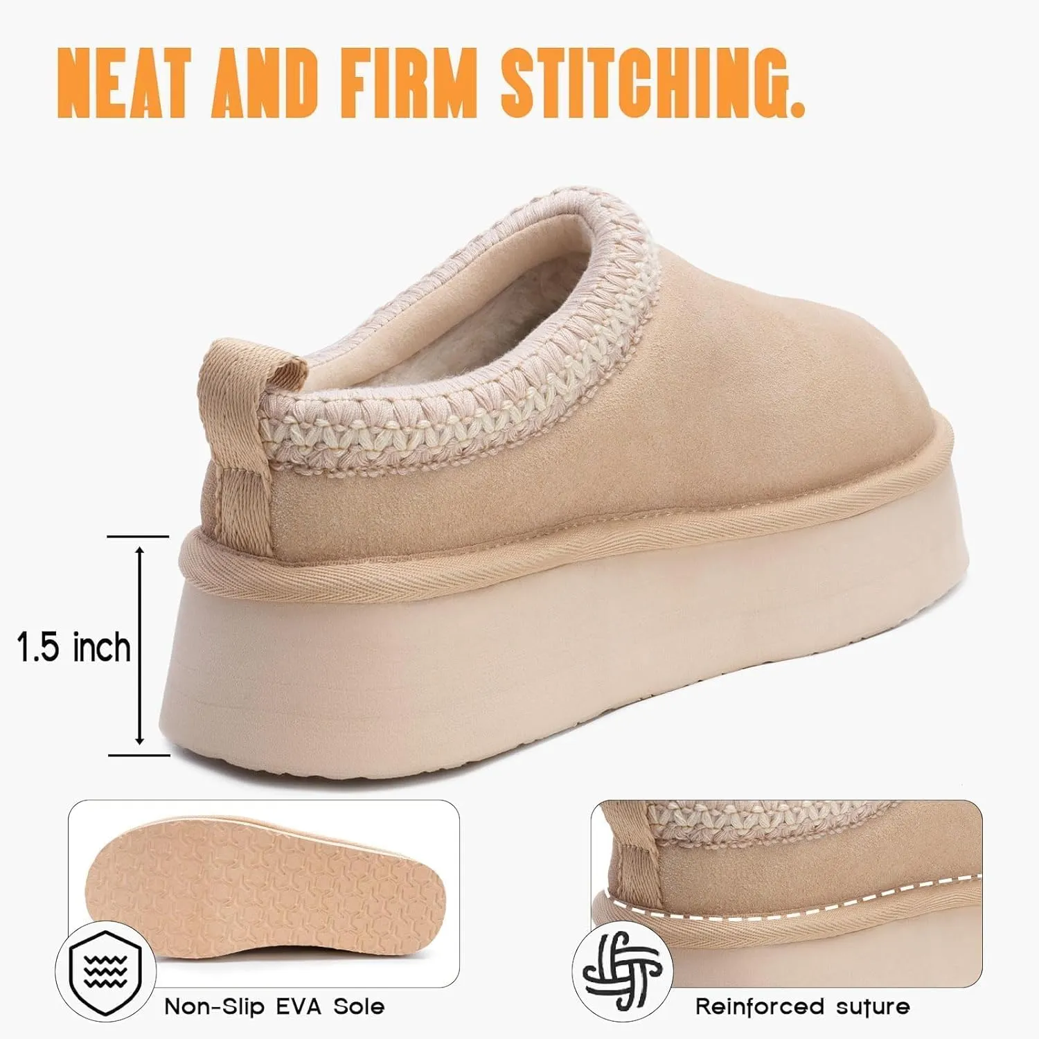 FITORY Womens Platform Slippers, Suede Ankle Boots with Fleece-lined for Indoor Outdoors Size 6-11