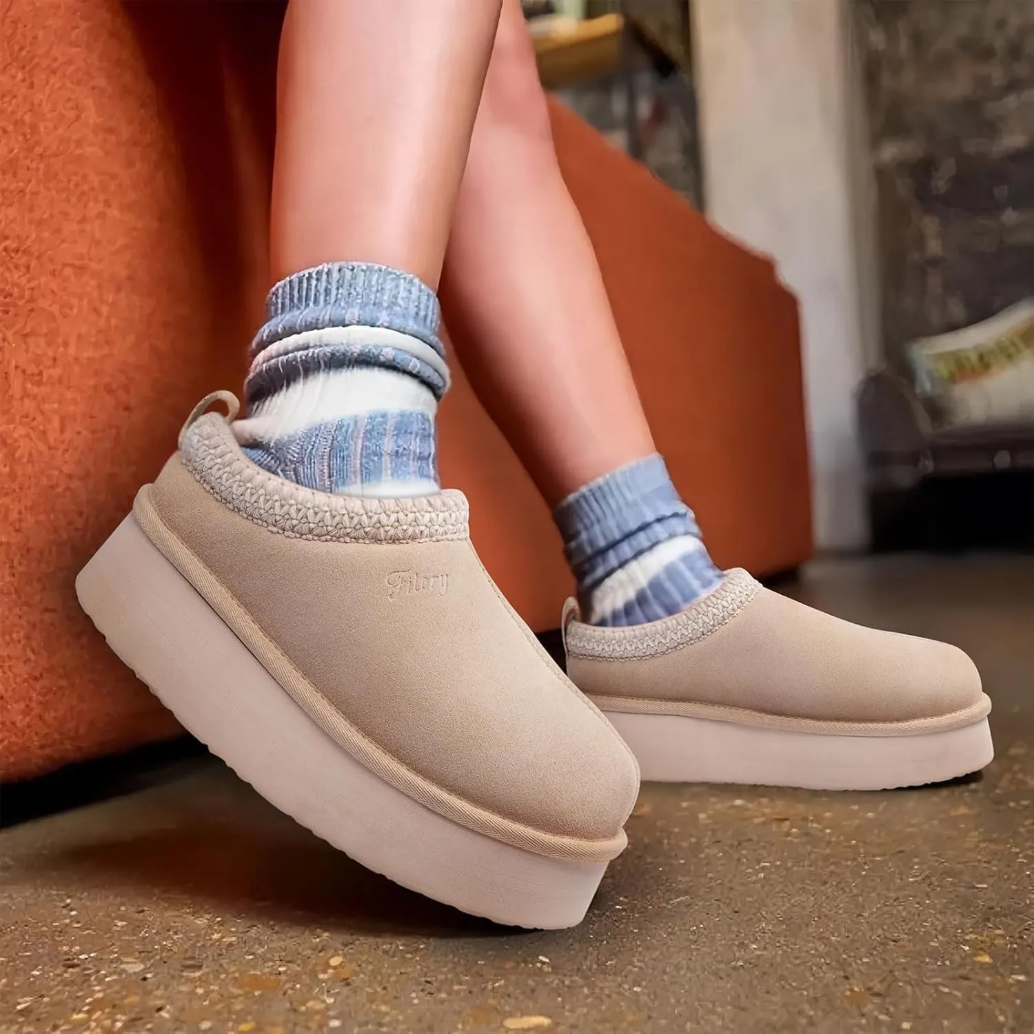 FITORY Womens Platform Slippers, Suede Ankle Boots with Fleece-lined for Indoor Outdoors Size 6-11