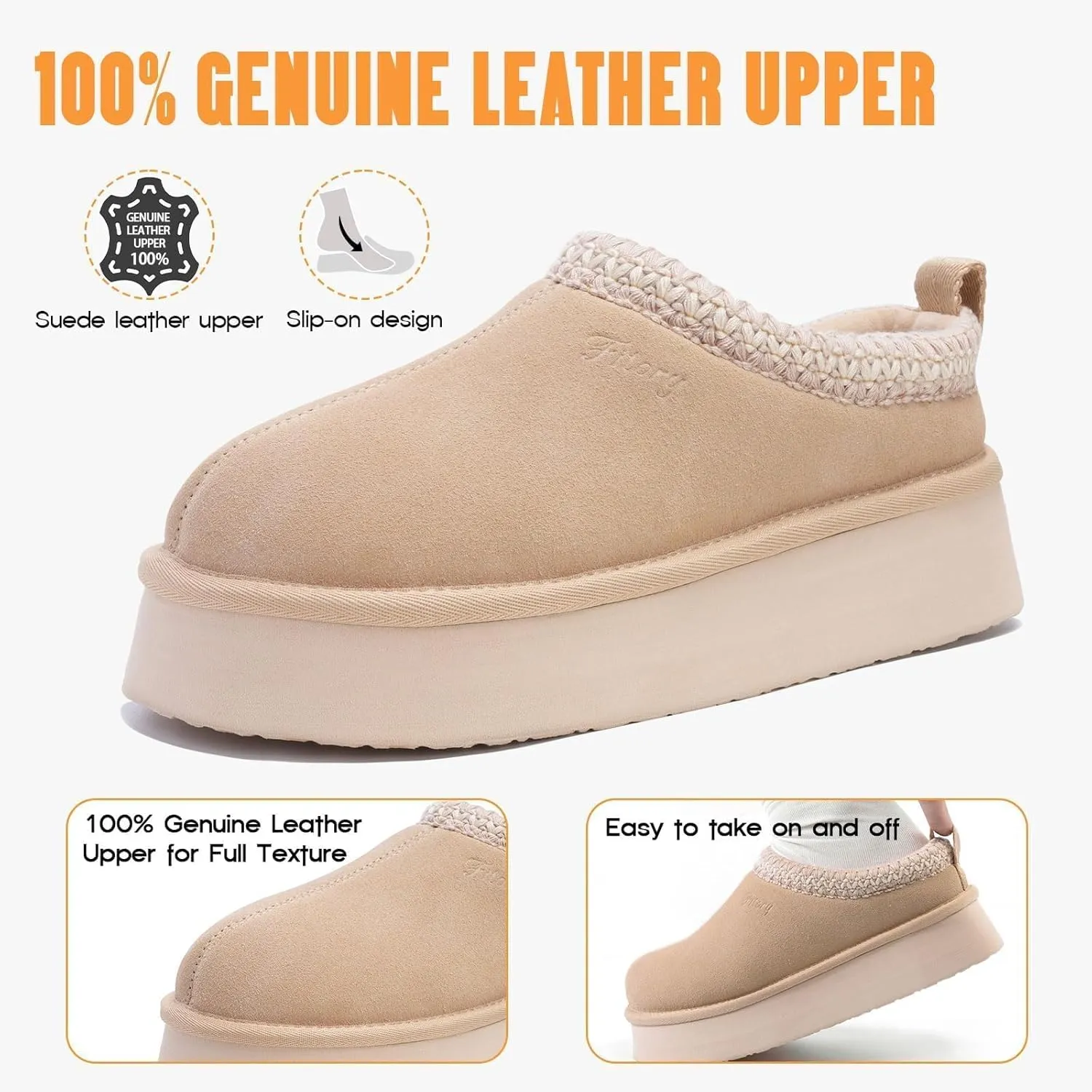 FITORY Womens Platform Slippers, Suede Ankle Boots with Fleece-lined for Indoor Outdoors Size 6-11