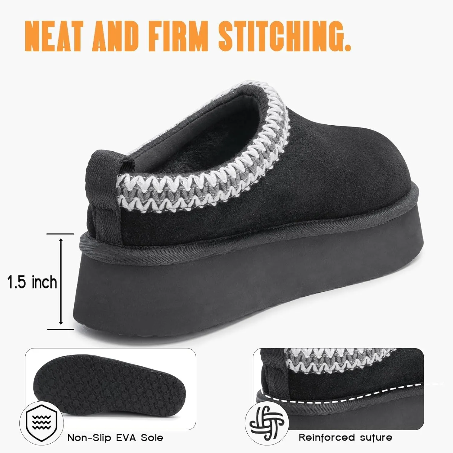 FITORY Womens Platform Slippers, Suede Ankle Boots with Fleece-lined for Indoor Outdoors Size 6-11