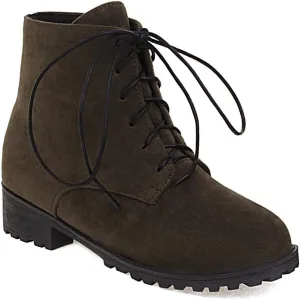 Flat Low Heels Lace Up Ankle Boots For Womens Casual Round Toe Suede Winter Dressy Short Booties