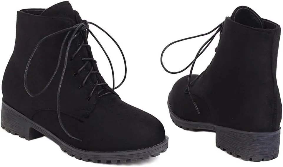 Flat Low Heels Lace Up Ankle Boots For Womens Casual Round Toe Suede Winter Dressy Short Booties