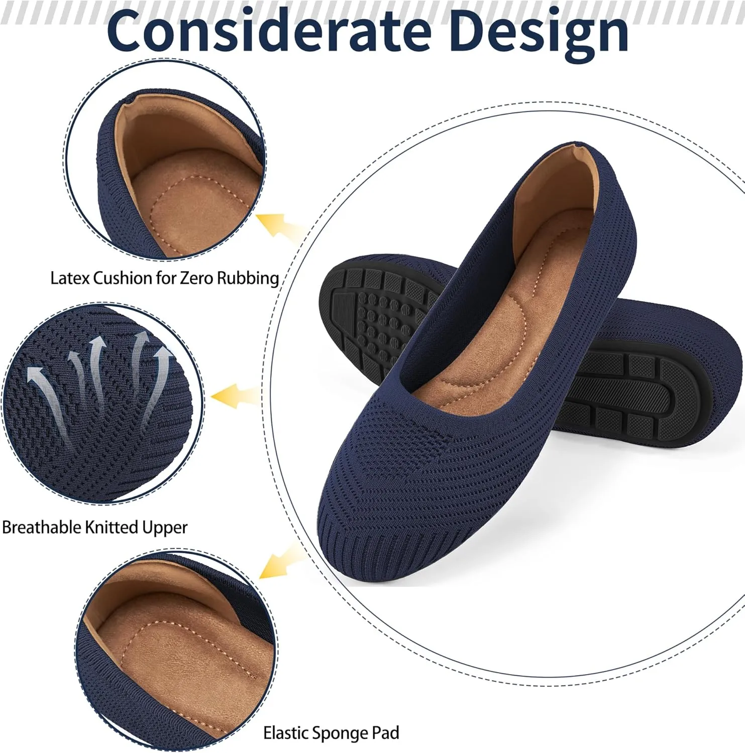 Flats for Women Ballets Shoes: Comfortable Knitted Dressy Work Flats - Ladies Wedding Flat Casual Shoes